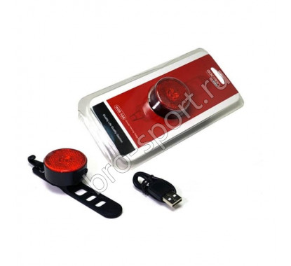 Фонарь задний GACIRON W08-10A 10lm,1диод,автомат,Li-аккум,USB,катафот,угол 25 град.черный