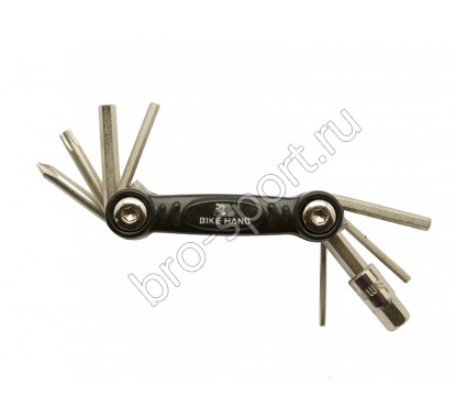 Bike hand yc-286b набор инструментов складной: шестигранники 2/2.5/3/4/5/6/8, отвёртка+, т25, чёрный